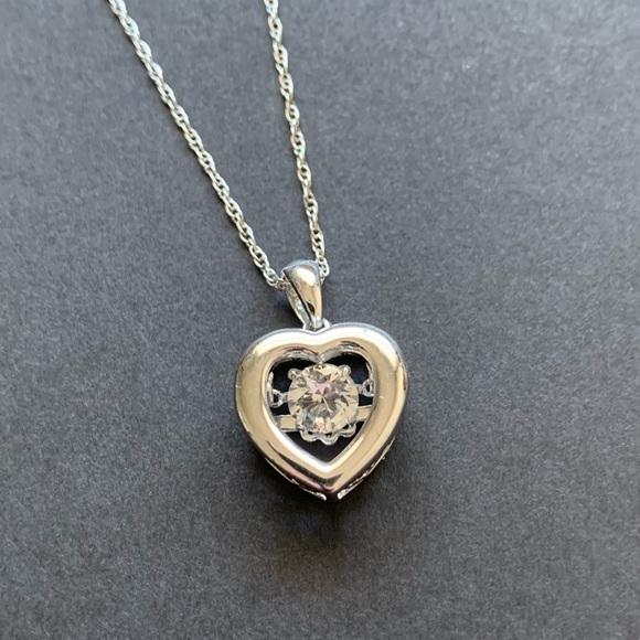 925 Sterling Silver Heart Necklace w/ Dancing Center Stone - Peoples Jewellers - Picture 5 of 7